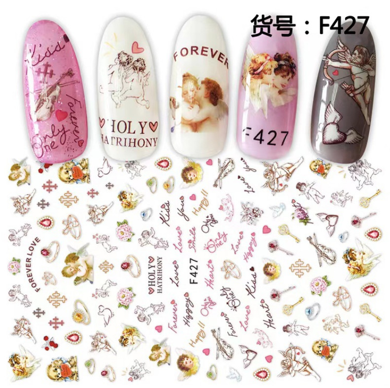 Nail Art Stickers Transfers Angels Cherubs Christian Cross Ornate Alphabet NS34