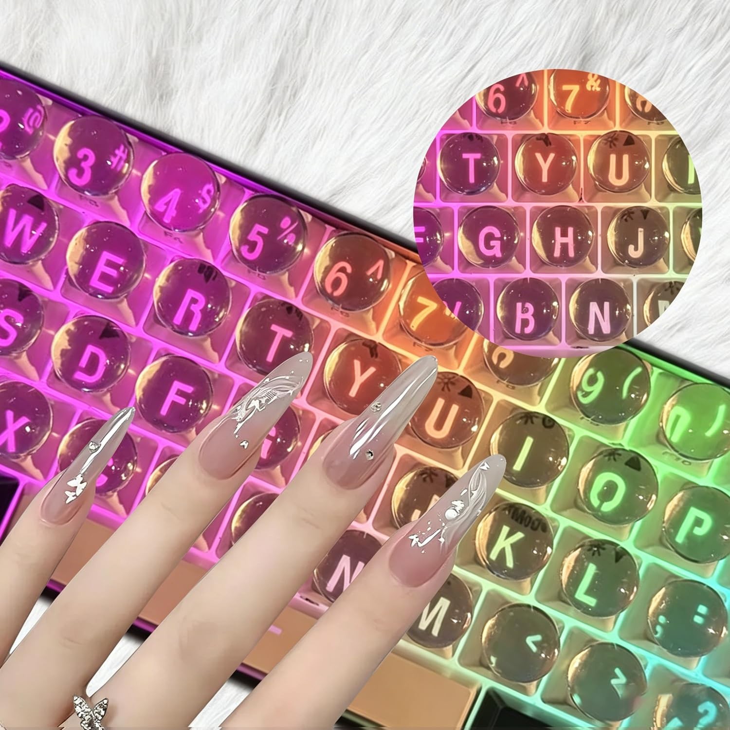 Keyboard Bubbles for Long Nails, 120pcs Raised Keyboard Stickers for Women, C…