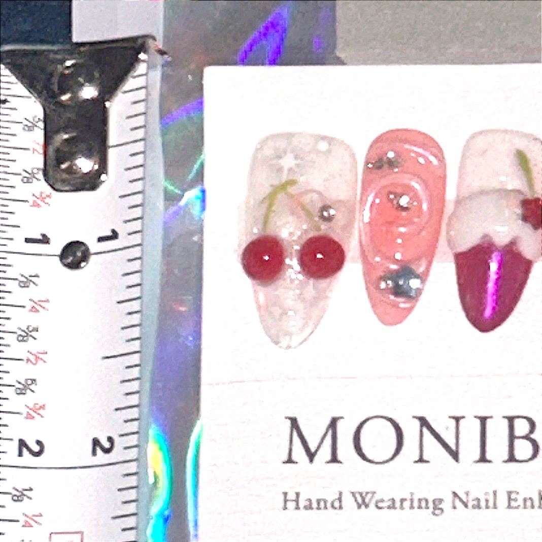 Pink Cherry Press On Nails Coquette Y2K 3D Kawaii Cute M