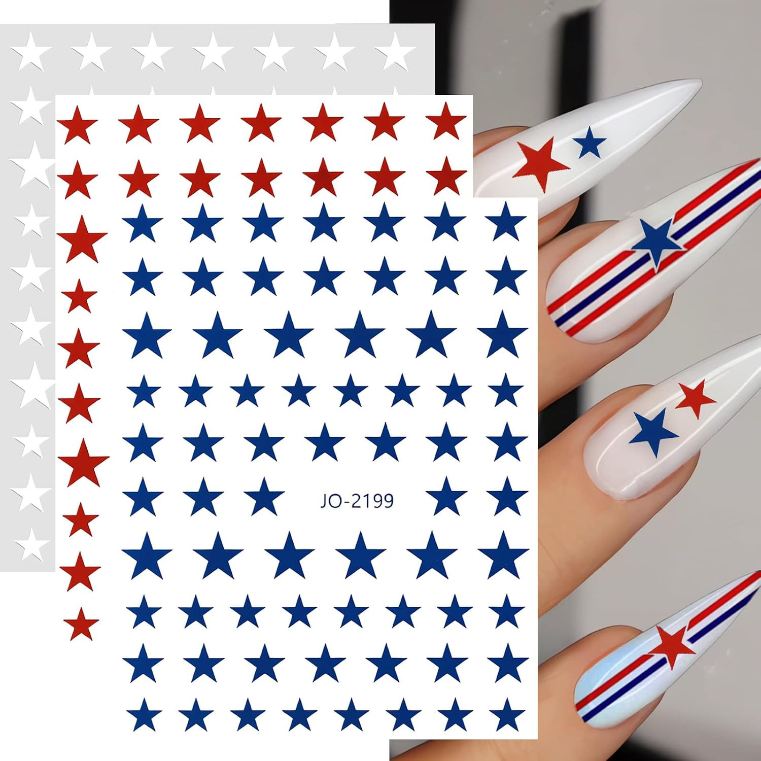 Sheets Red White Blue Star Nail Stickers, 3D Self-Adhesive Patriotic Nail Decals