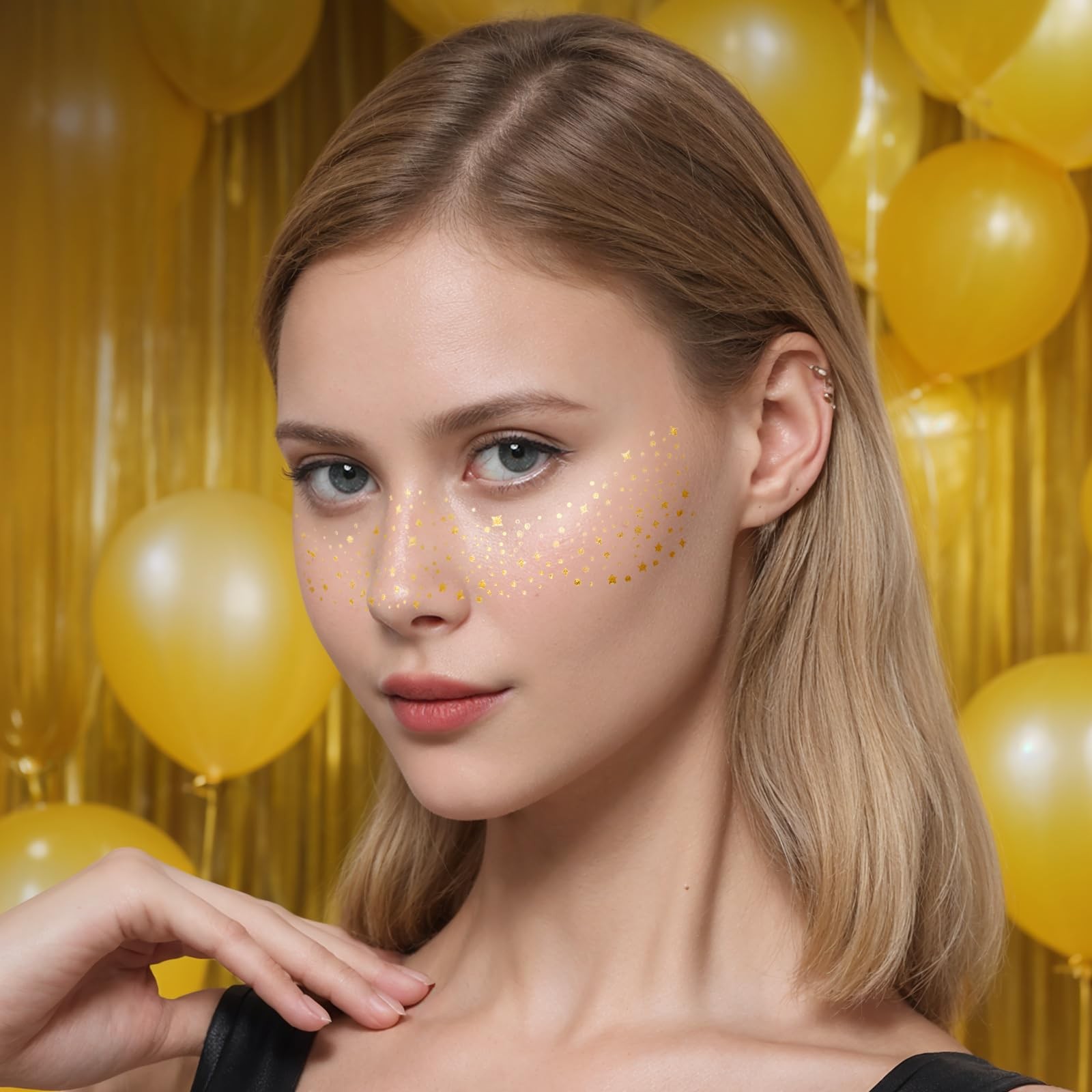 12 PCS Gold Silver Glitter Freckles Makeup Patches Face Cosmetic Sticker Decor