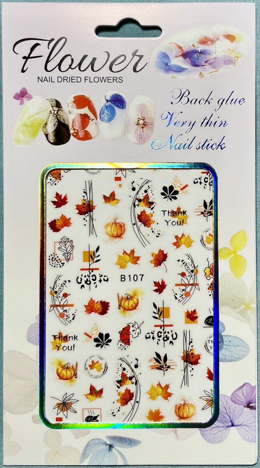 Nail Stickers Art Decal DIY Design 3D Waterproof Colorful Leaves Pumpkin B107