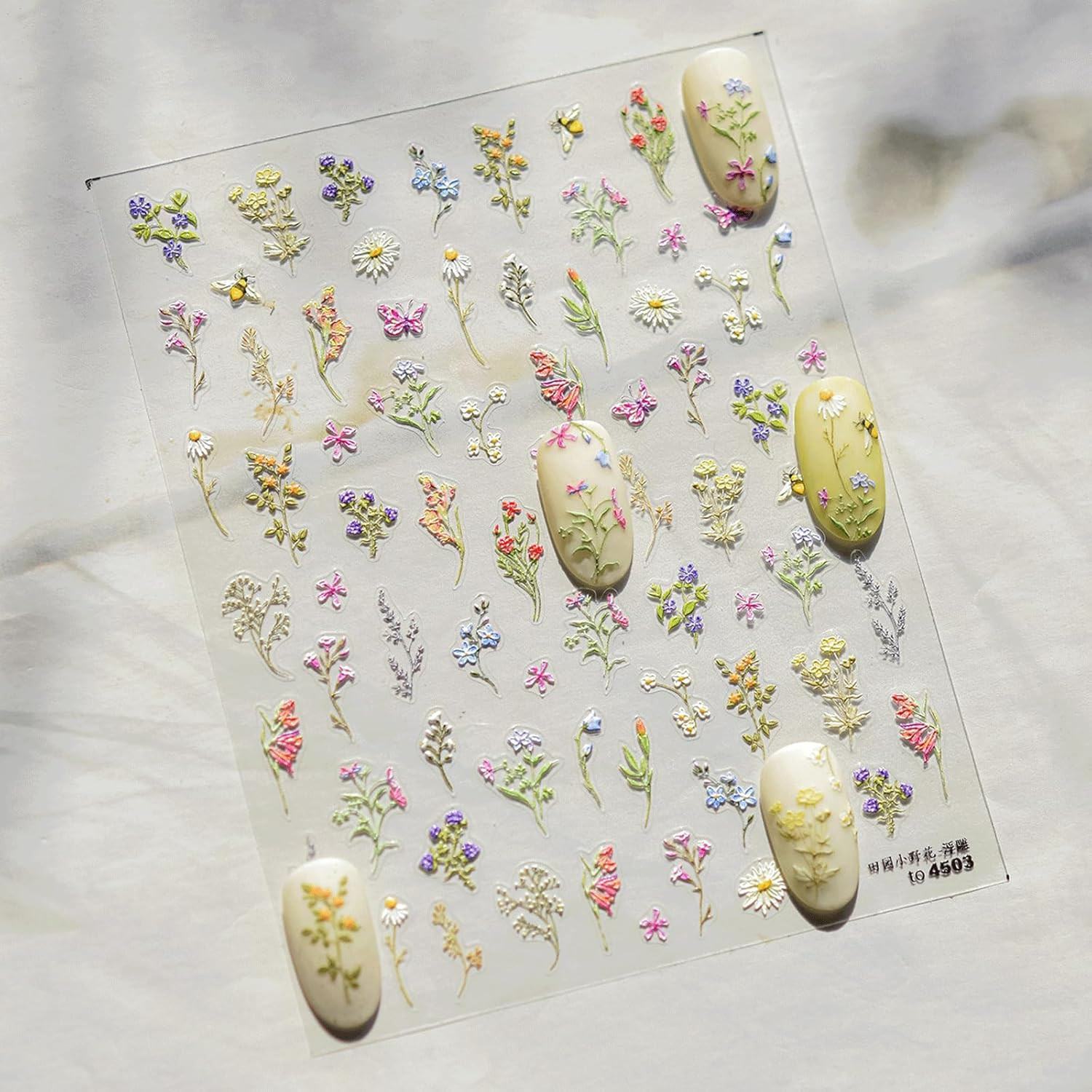 3D Embossed Flower Nail Art Stickers Decals Self-Adhesive 5D Spring