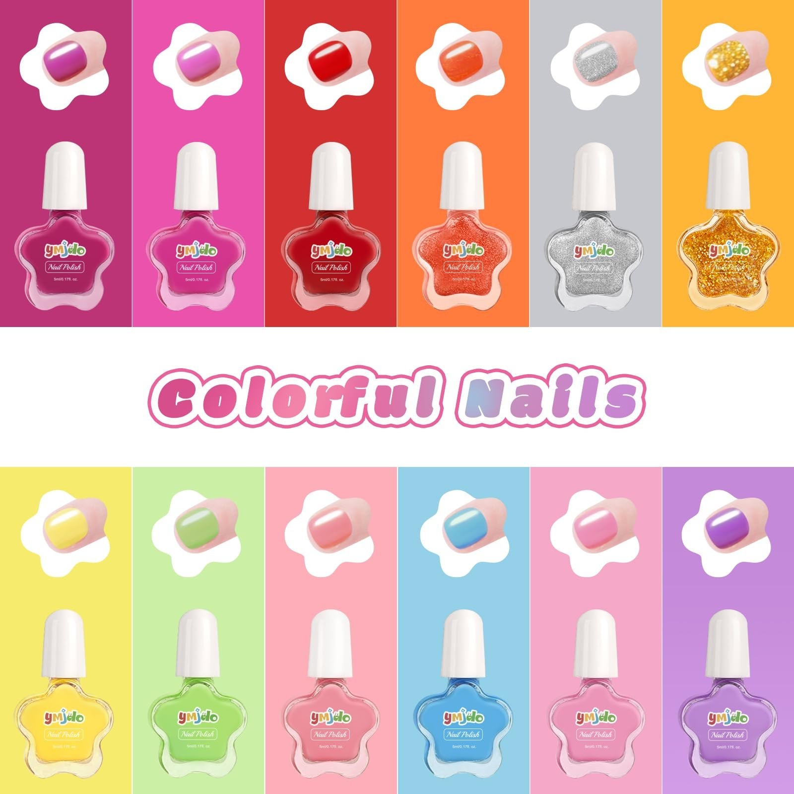 Easter Gifts Kids Nail Polish Set, 12X5ml Non-Toxic Peel-Off Quick Dry Nail P…