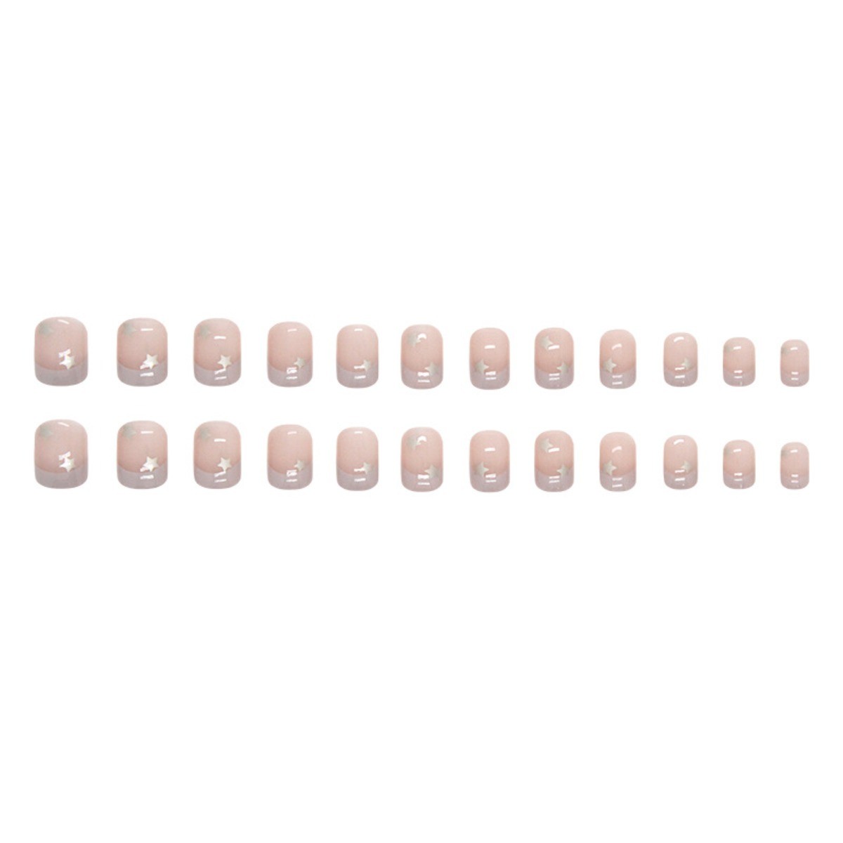 48Pcs-Short Square Milky White French Gold Star Silver Tiny Star Press on Nails