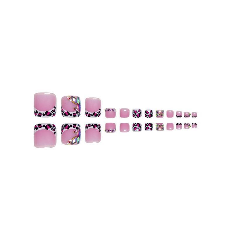 Pink Leopard Toe Nail Patches With Rhinestones Ins Style Wholesale From Factory