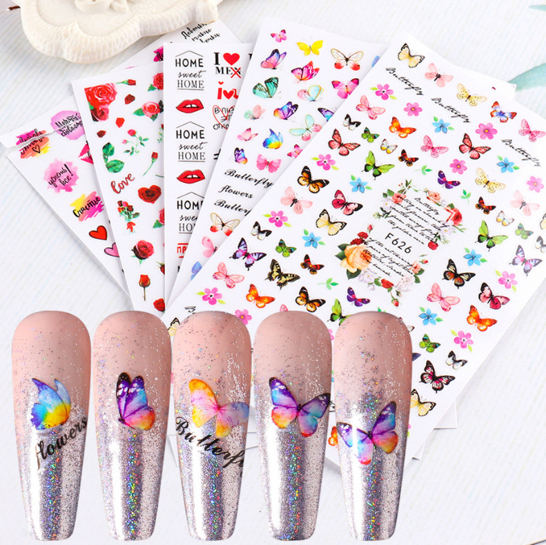 3D Nail Stickers Decals Valentine Rose Kiss Love Flower For Nails Decoration NS3
