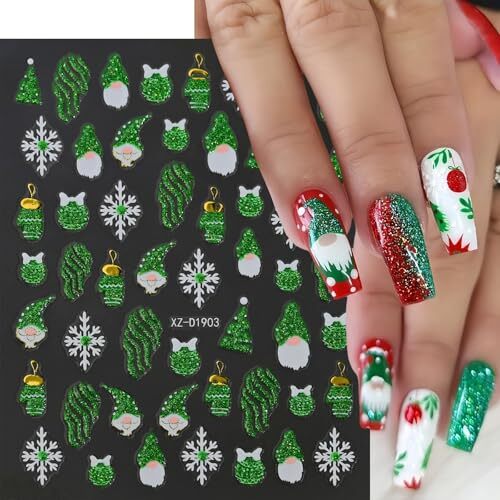 8 Sheets New Year Nail Stickers 3D Self-Adhesive Gingerbread Man snowmen
