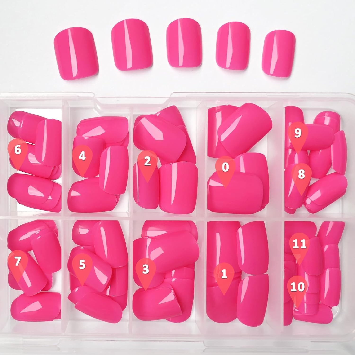 Square Press on Nails Short, 120Pcs Glossy Hot Pink Fake Nails Full Cover Acryli