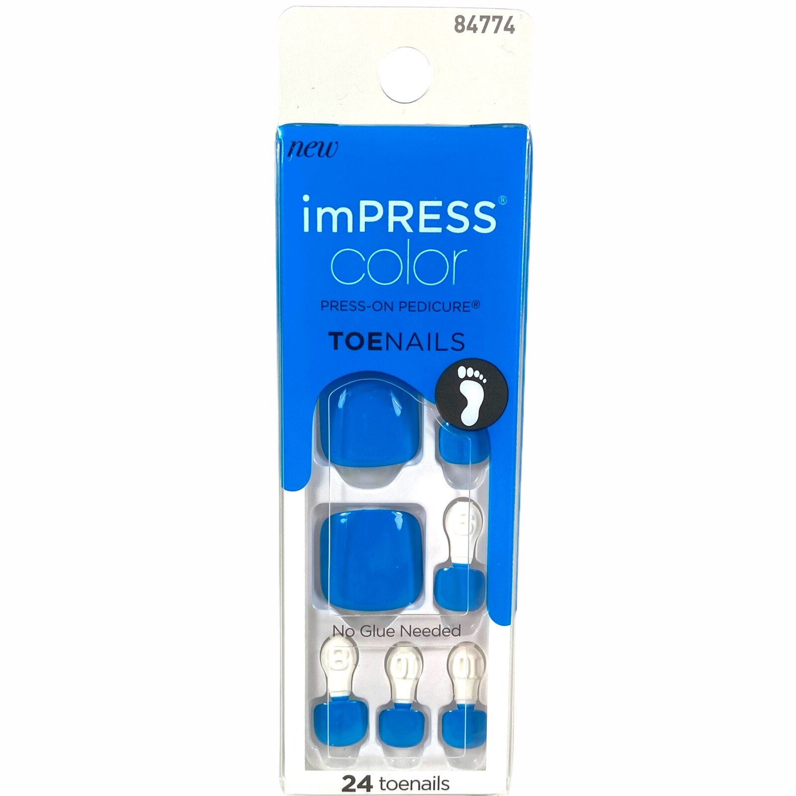 NEW Kiss Nails Impress Color Press On Pedicure Gel Solid Blue Toe Nails