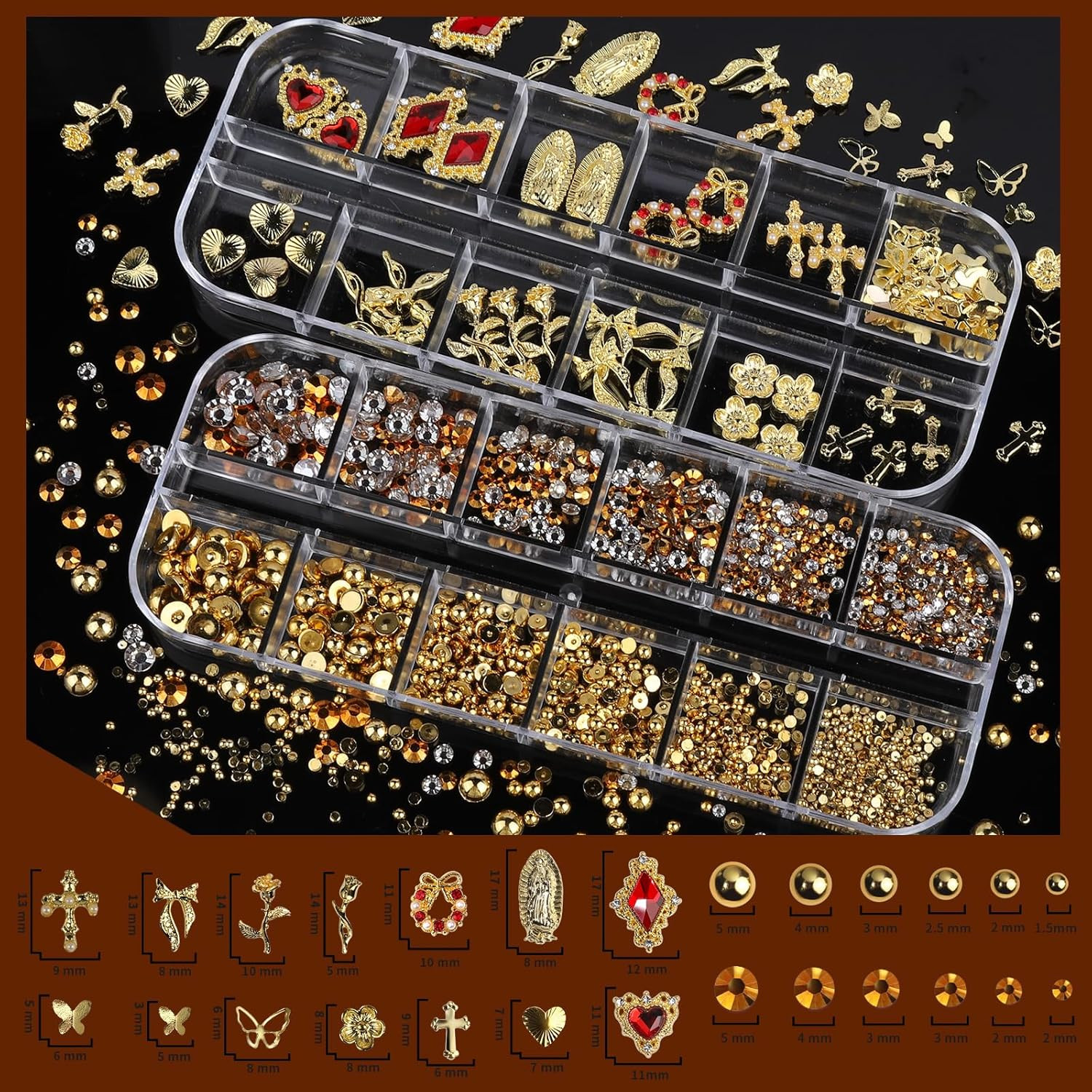 Gold Nail Charms & Gems Set – 3D Rhinestones & Pearls for Nail Art