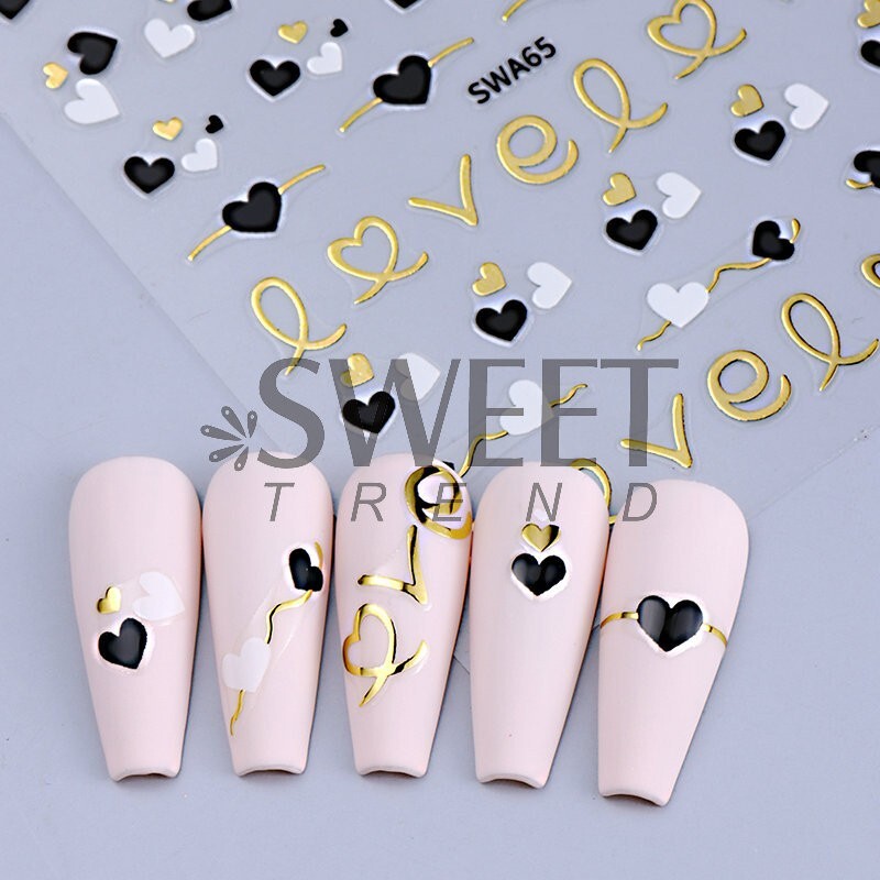 Nail Art Sticker Heart Valentine Star Decals Manicure DIY Peel & Stick NH28