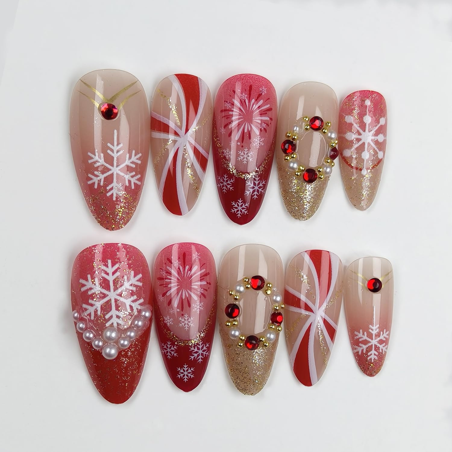 24Pcs Green Press on Nails Long Square Fake Nails with Gold Sun Starburst Lines