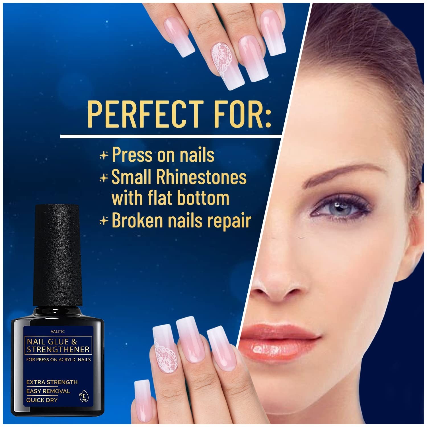 Extra Strong Brush On Nail Adhesive with Vitamin E for Instant Manicure – 3 Pack