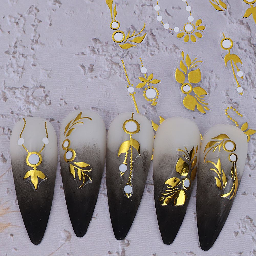 Flower Leaf Branch Butterfly Nail Stickers Daisy Love White Gold Flowers Branch