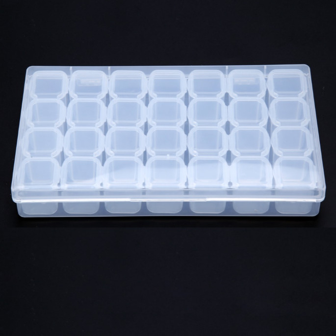 28 Cells Nail Art Storage Case Rhinestones Gems Accessories Clear Plastic Box