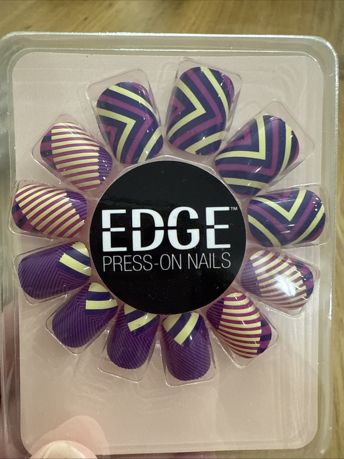 Purple/Pink /yellow Edge Press on Nails 24 Nails Short Round New! No Glue Needed