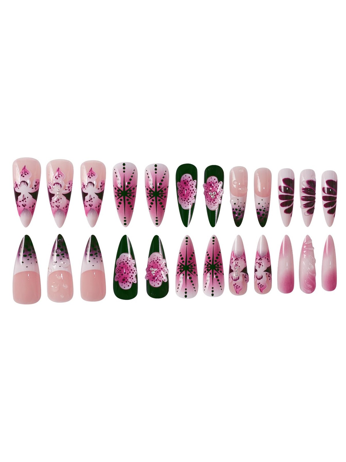 Long Press on Nails Almond Fake Nails Purple French Artificial Nail with 3D Flow