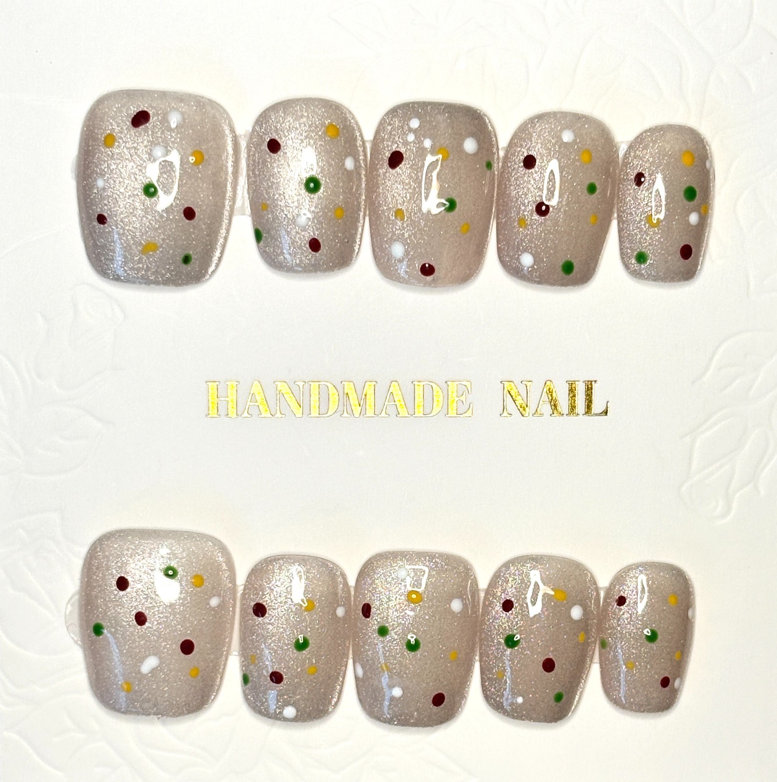 Silver Shimmer Celebration Confetti Polka Dot Press On Nails Size L Short