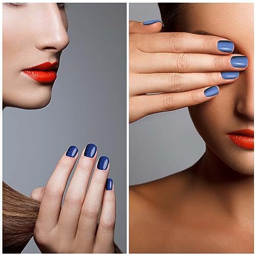 16 Sheets Blue Nail Wraps for Women Glitter Solid Color Elegant Blue Style
