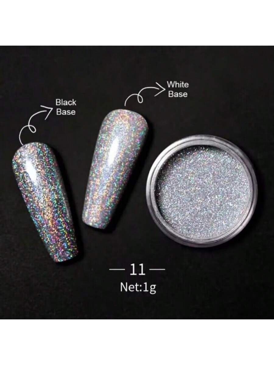 1Box Gray Gradient Shiny Nail Glitter Powder Iridescent Sparkly Nail Art Chrome