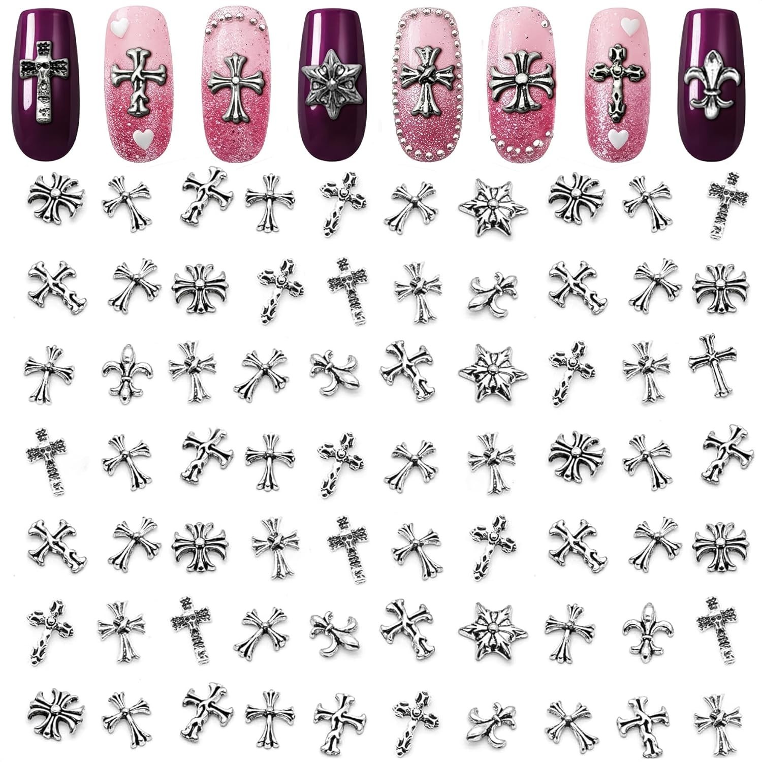 Silver Cross Nail Charms 120pcs for DIY and Salon Nail Designs