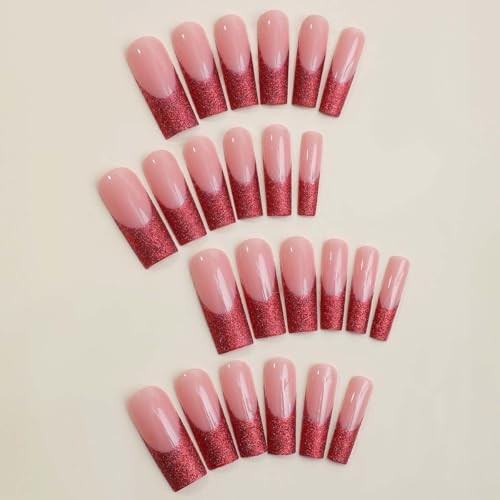Long Press On Nails Square Fake 24 Fl Oz (Pack of 1) Red Glitter FrenchL39