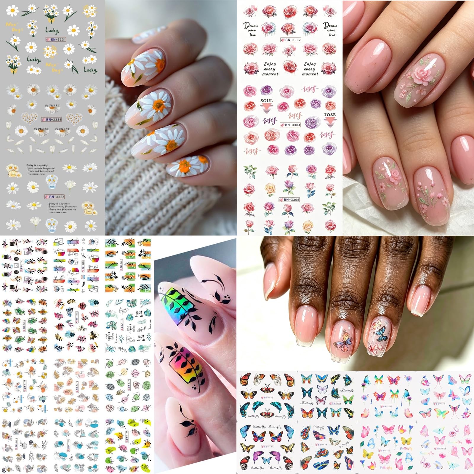 84 Sheets Nail Stickers, Water Transfer DIY Nail Decals, Butterfly Flowers Co…