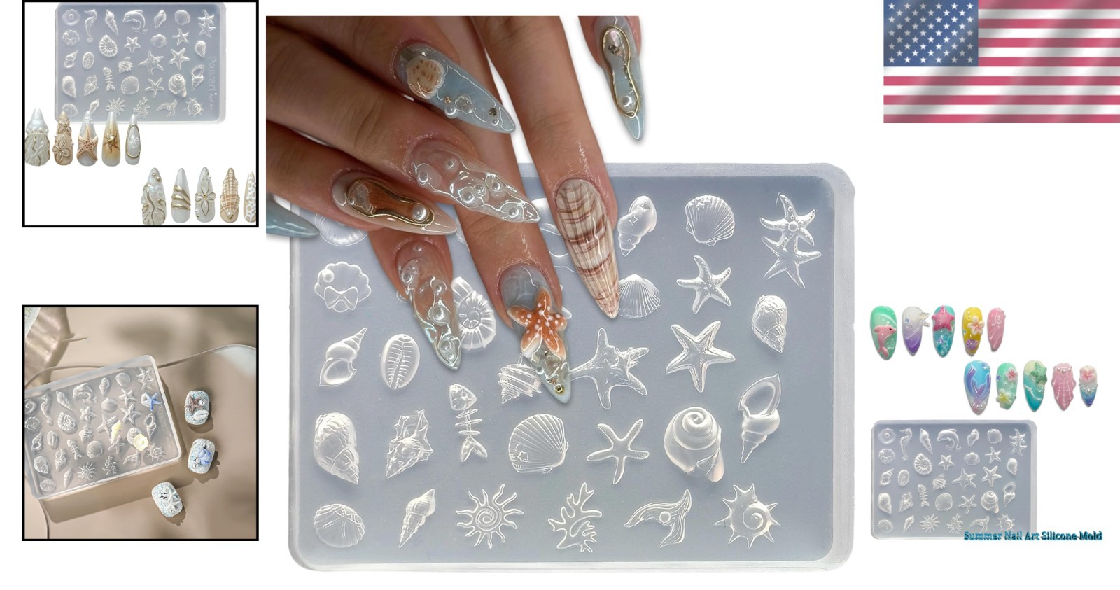 Nail Molds Silicone 3D Marine Animals Summer Manicure DIY Art Supplies