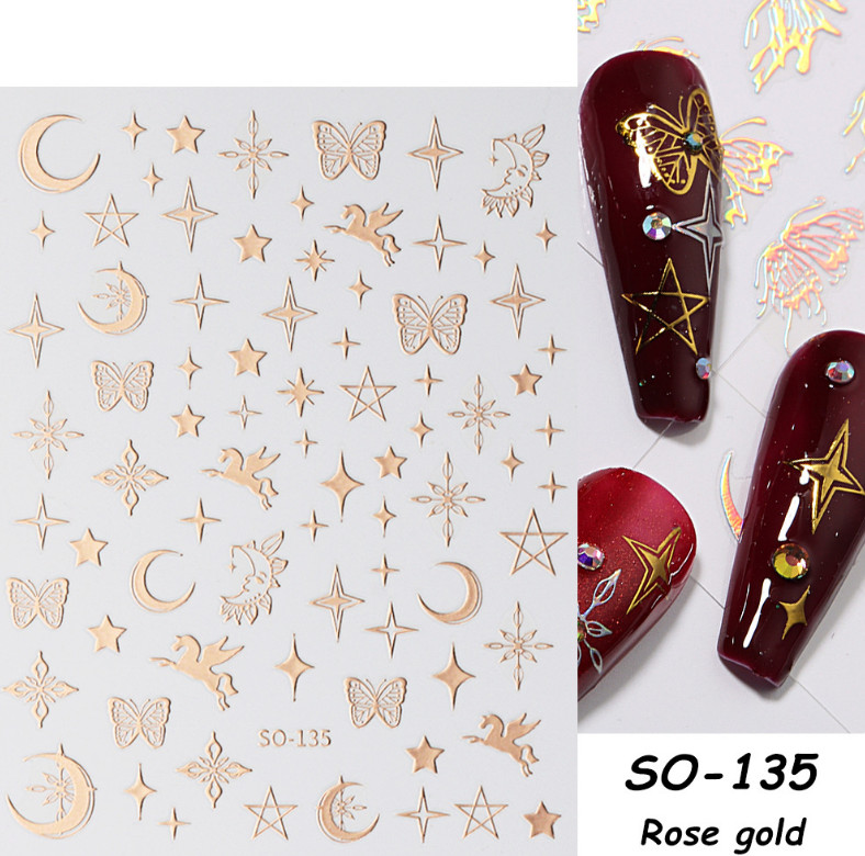 Nail Art 3D Decal Stickers Beautiful Rose Gold Stars Moon Butterfly Horse NS39