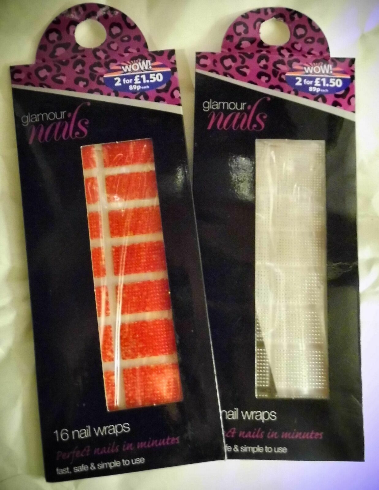 4 Packs Glamour Nail Wraps 32 x Red Animal Print & 32 x Tiny Silver Sparkly Dots