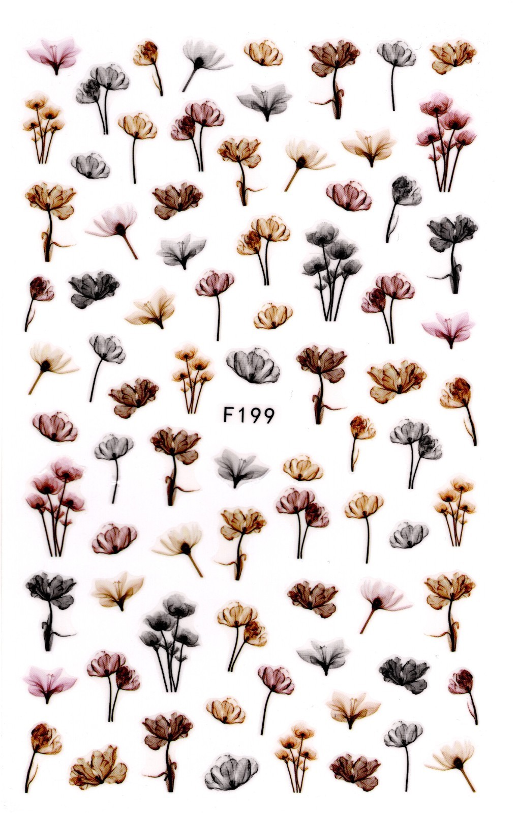 Nail Art 3D Decal Stickers beautiful pink orange grey white flowers F199