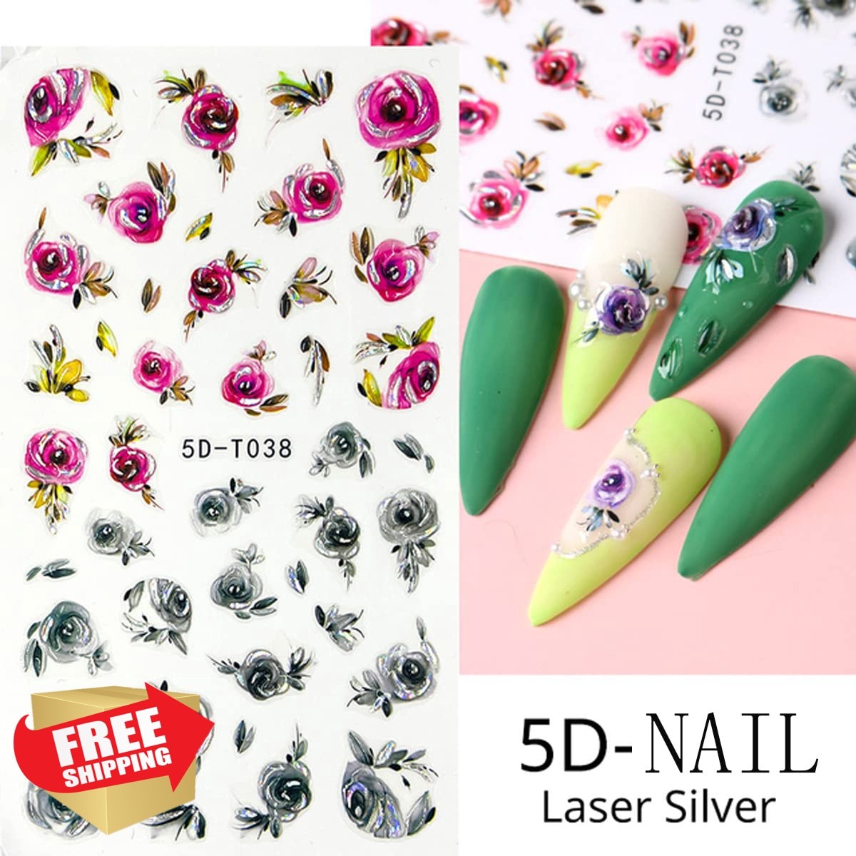 Flower Nail Stickers – 5D Embossed, Engraved Designs – Spring/Summer Nail Art…