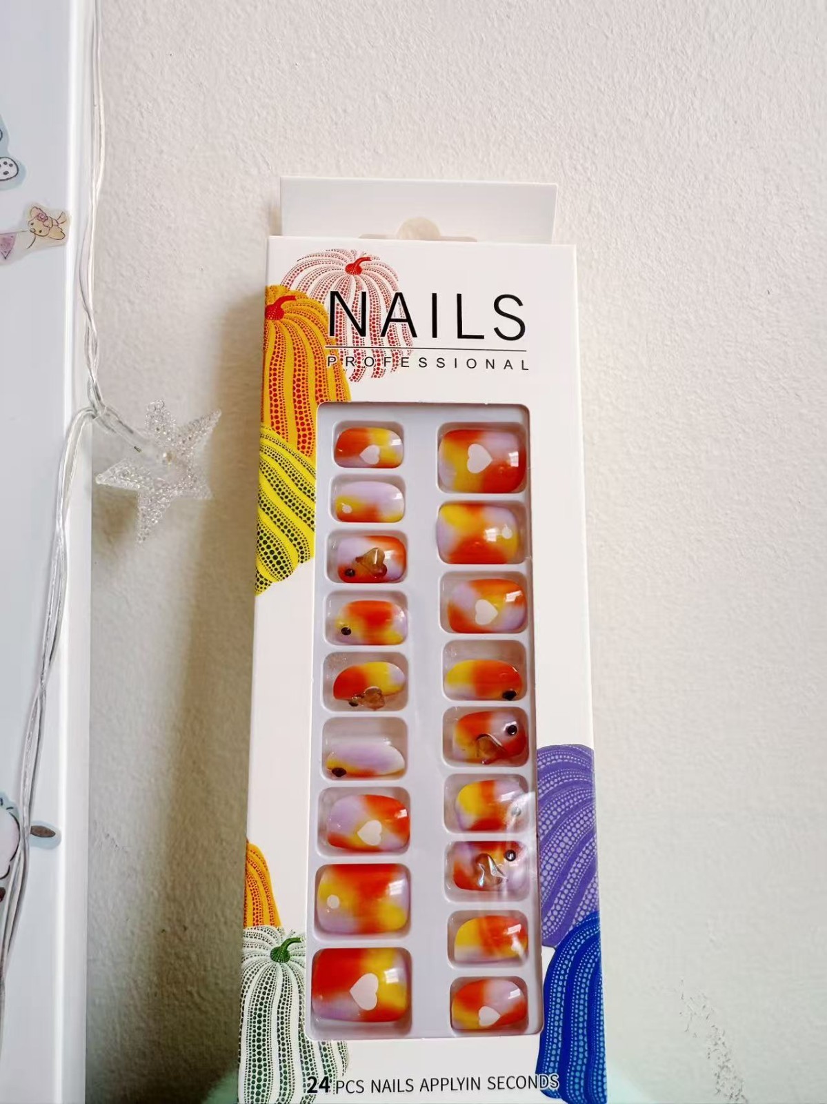 Cute Press On Nails–12pcs Colorful Fake Nails Set, Pastel/Glitter Style. Reusabl