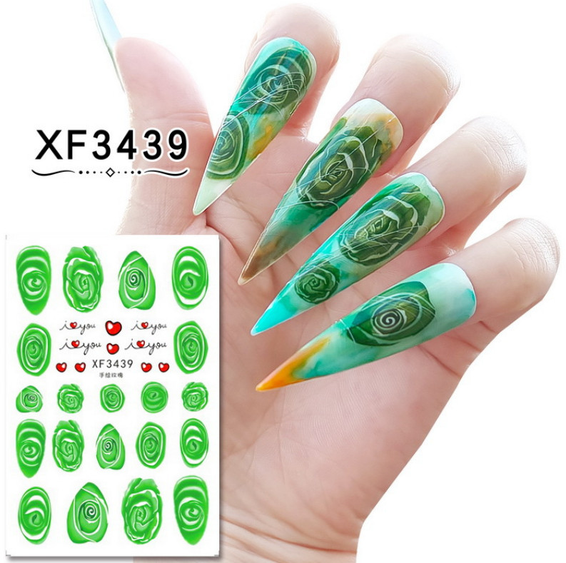 3D Adhesive Nail Art Decal Valentine Pink Red Rose Pattern Flower Stickers NH15