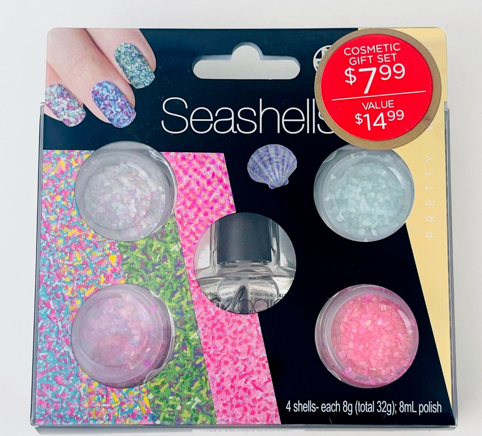 Pretty Woman USA Seashells Nail Art Design 8ml Clear Nail Polish 4Shells 8g Each