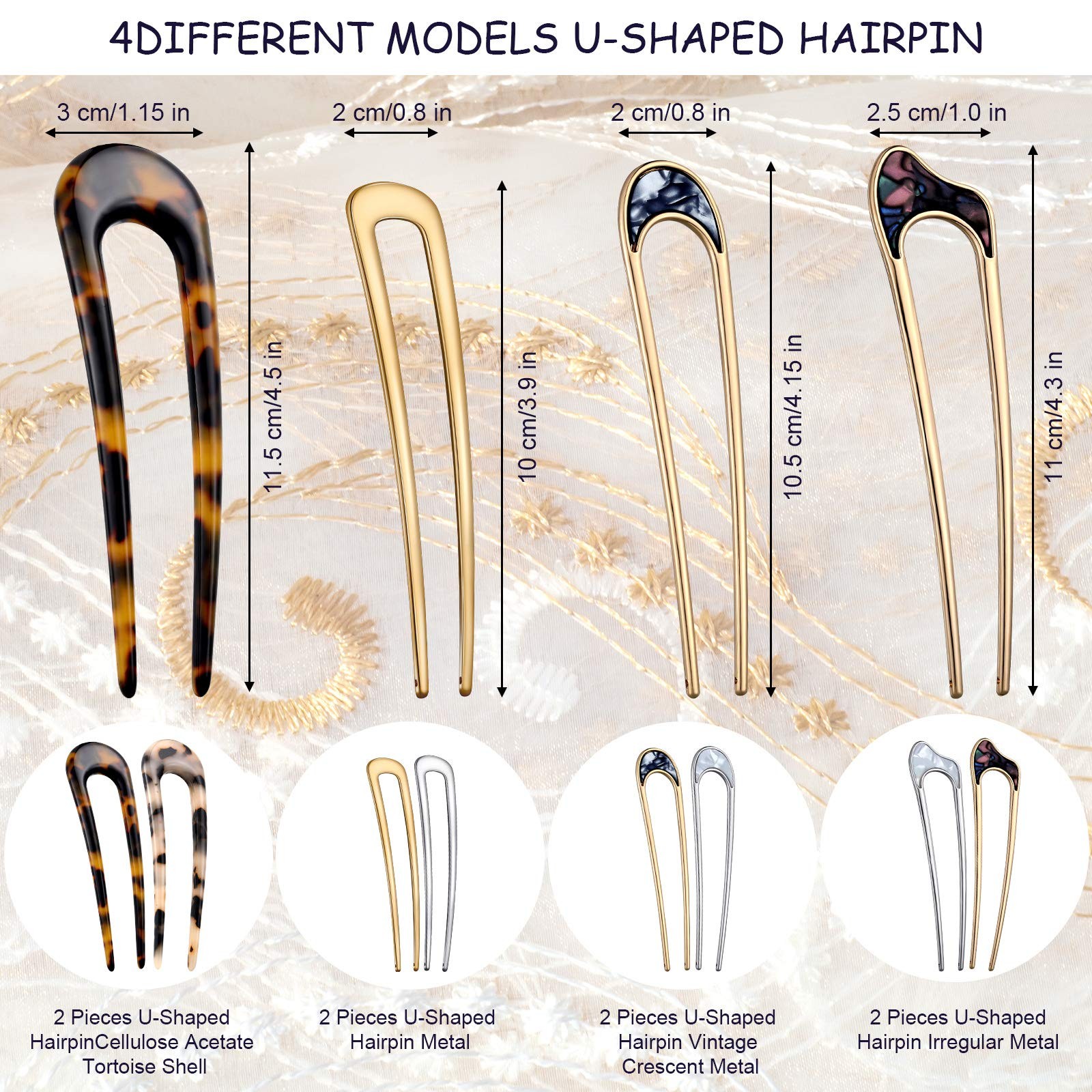 8 Pieces U Shaped Hair Pins French 1 Count (Pack of 1), Tortoise Shell