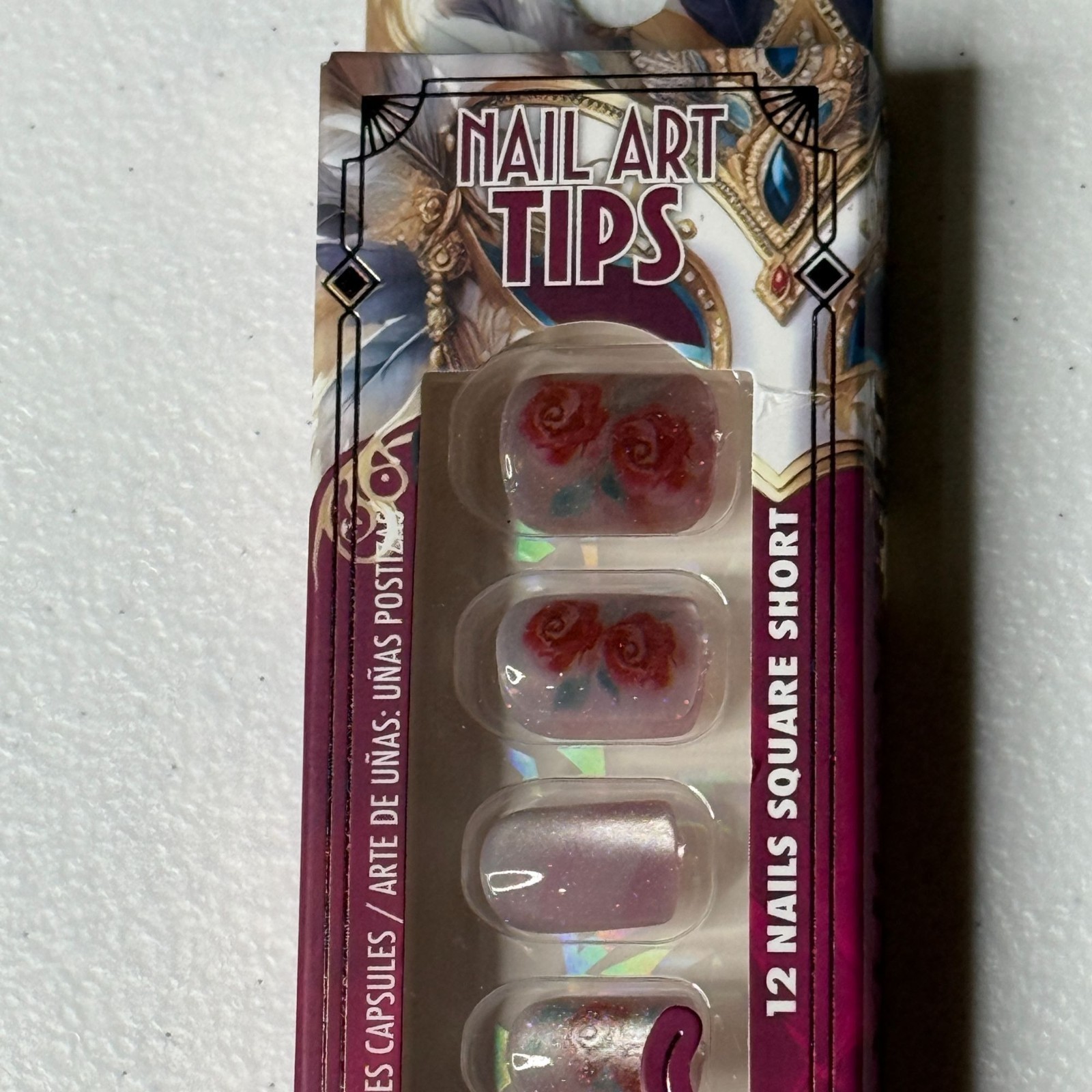 Ioni Press On Nails Square Short Rose Design 12pc False Nails NWT