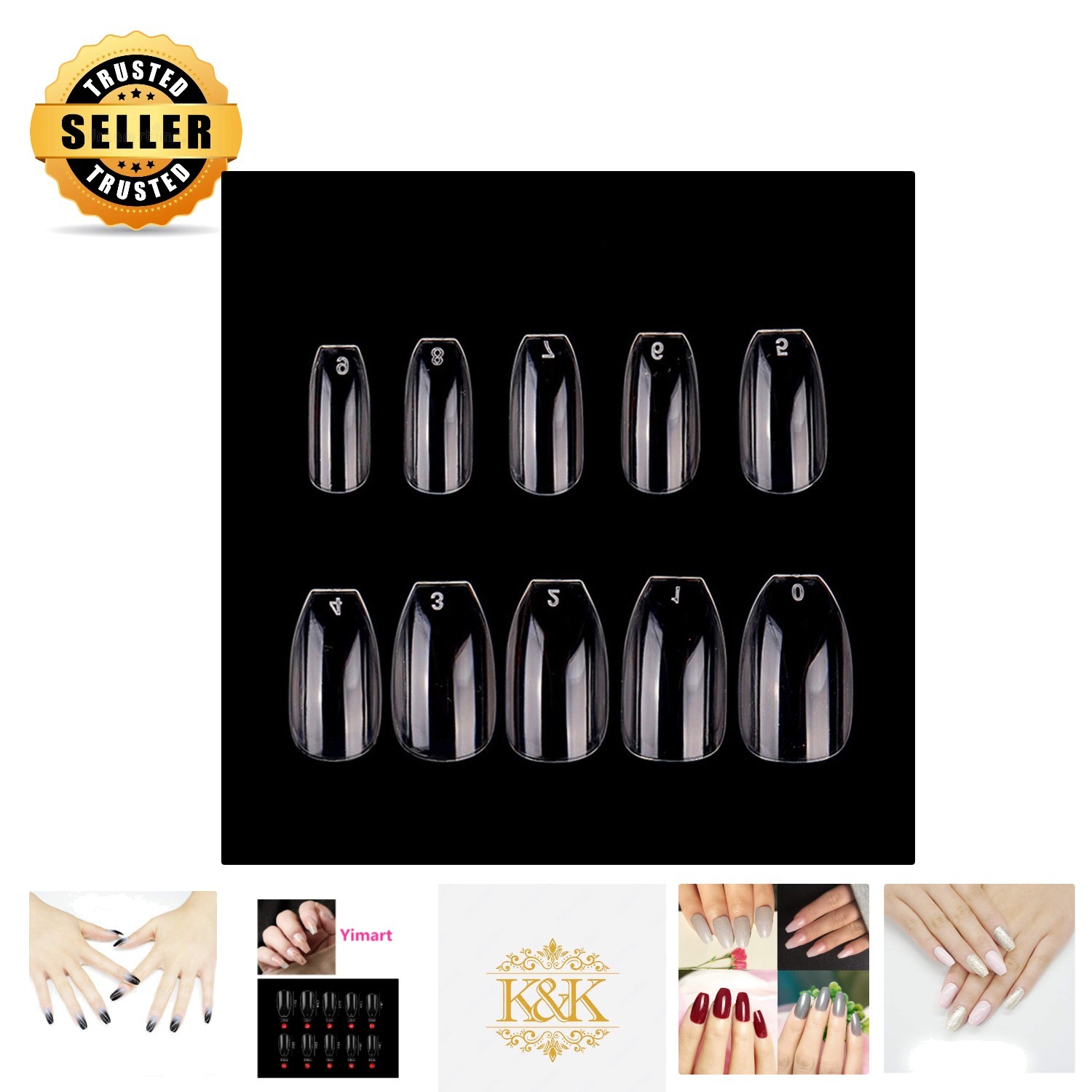 500 Count Clear Coffin Fake Nails – Acrylic Ballerina Style for Easy Styling