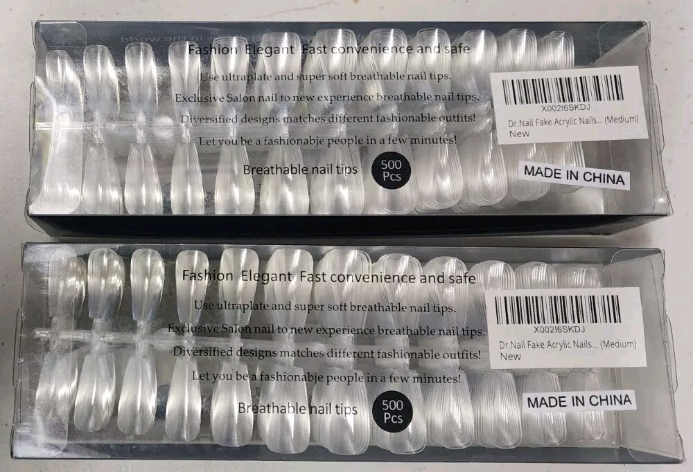 Dr. Nail Manicure Protector Fake Acrylic Nail Tips 1000 Pcs (2x 500) Medium