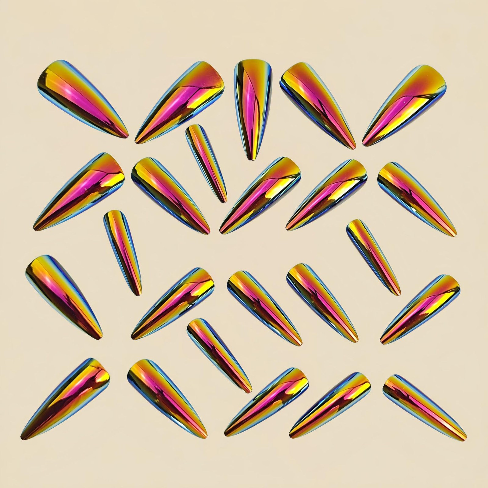Gold Chrome Press on Nails Mirror Metal Stiletto Fake Metallic colorful