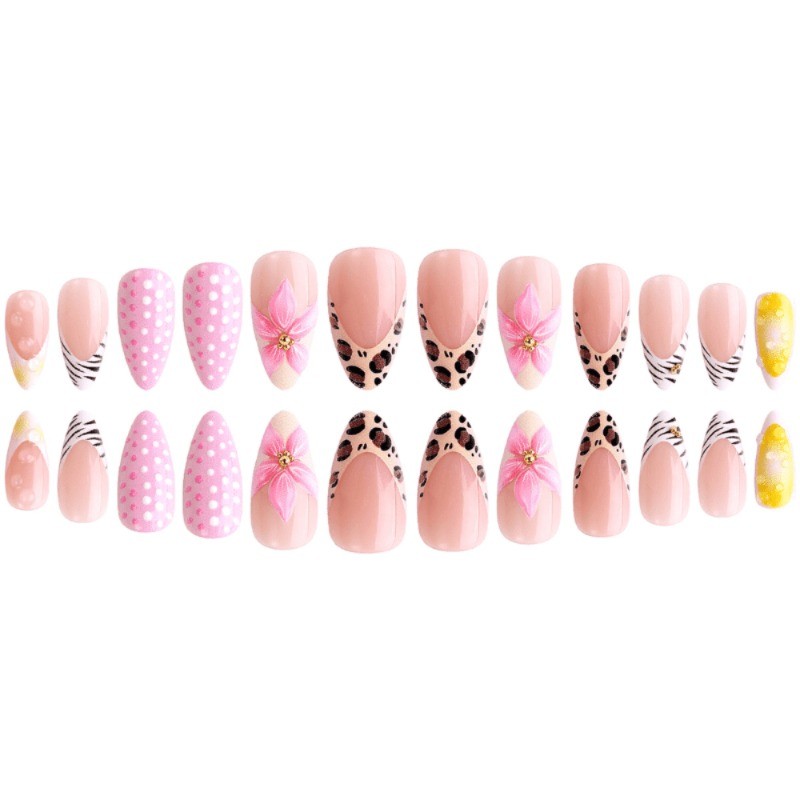 48 Pcs of Nude Pink Mixed Element Fake Nails – Removable Nails, Daily Nail Art