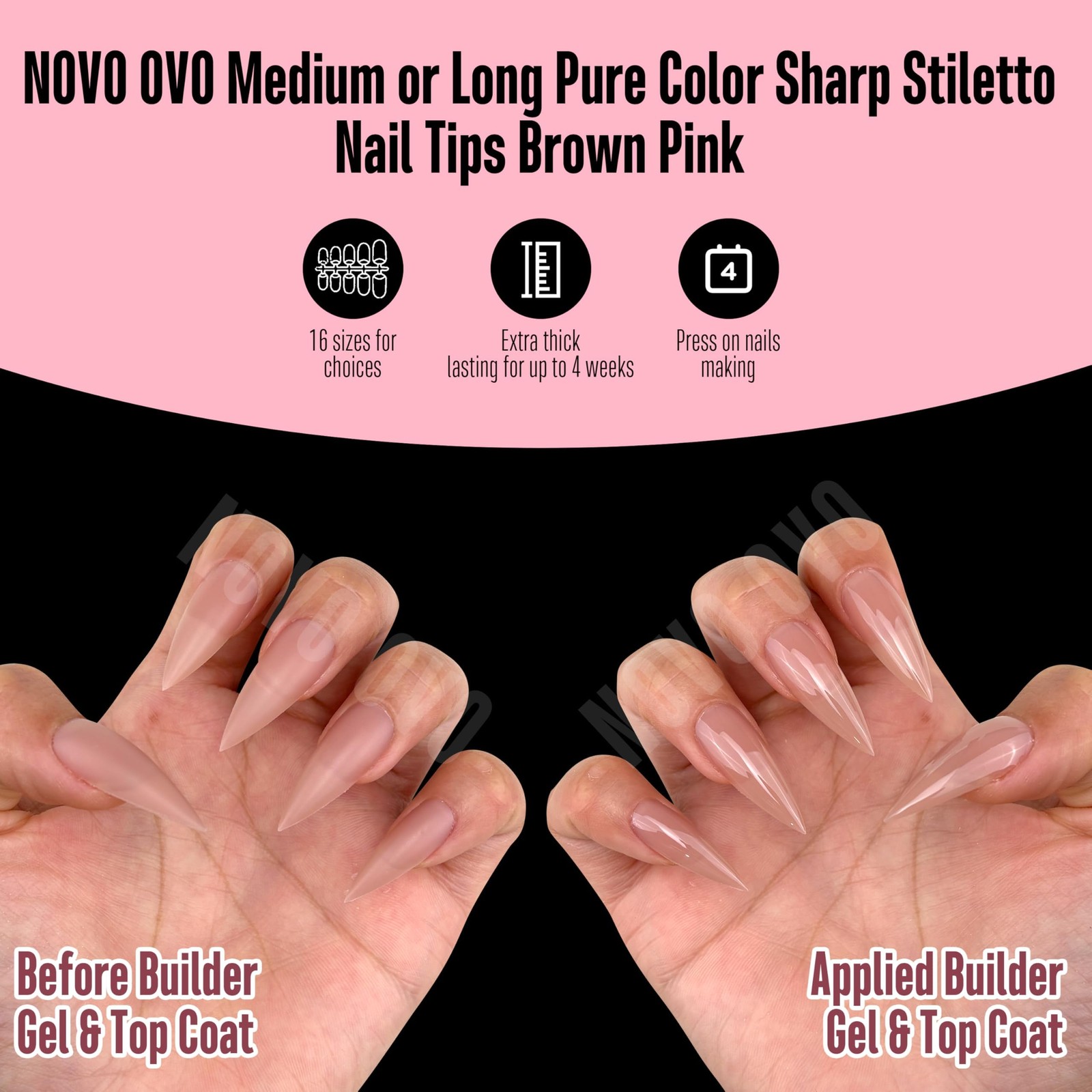 Sharp Stiletto Nail Tips Press on Medium Long Pure Color Brown Pink, Pointed …