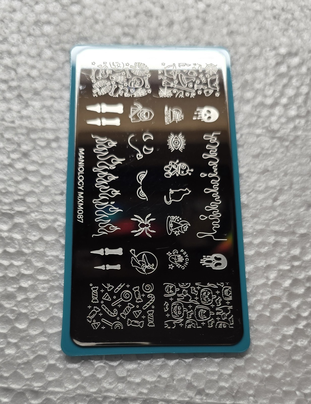 Electro-Cute: Fright Lights MXM087 Nail Stamping Plate Fire Flames Bones Slime