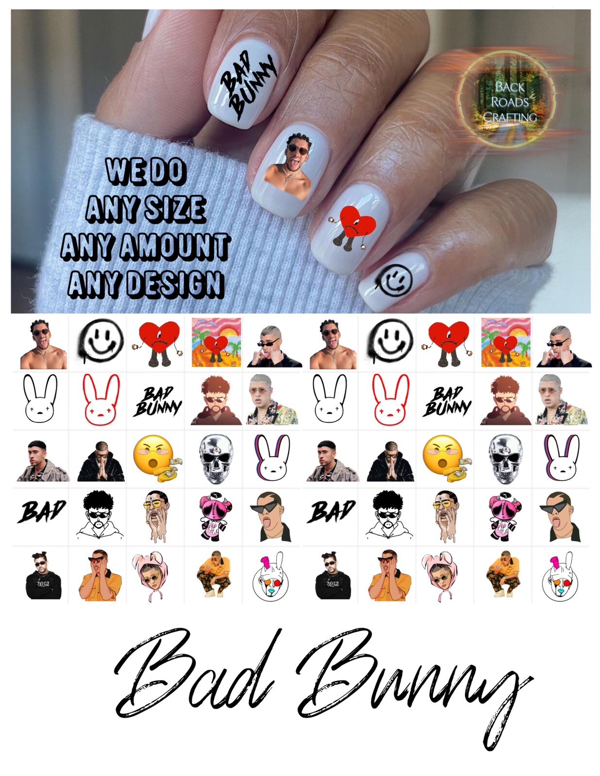 Bad Bunny Waterslide Nail Art Decals Set Of 50 Instructions & Bonus