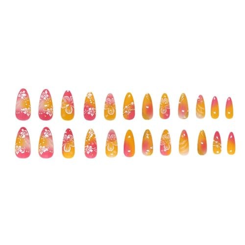 Flower Press on Nails Medium Almond Handmade Fake Nails 1 Fl Oz (Pack of 24) 8