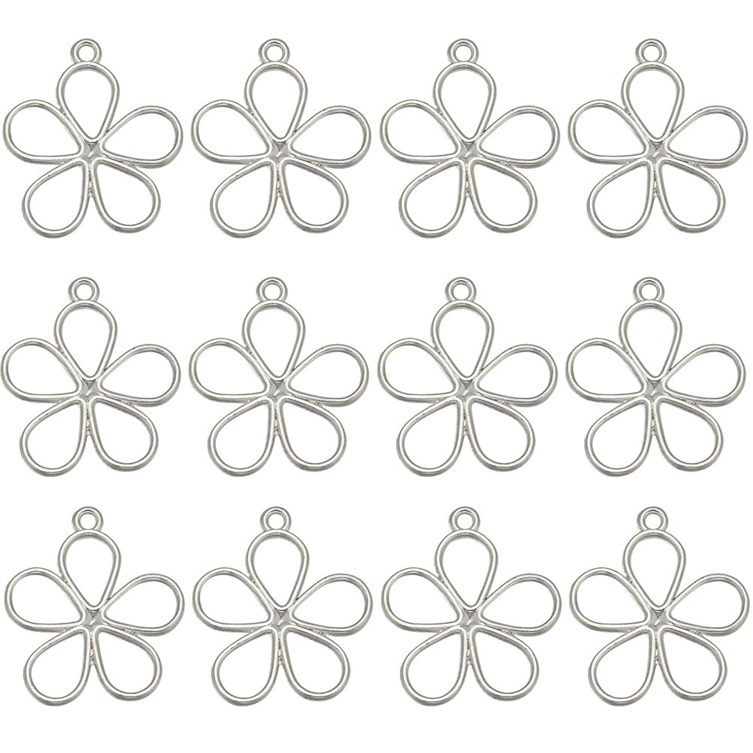 SUNNYCLUE 1 Box Hollow Flower Charms Silver Floral Charms Alloy Vintage Mini …