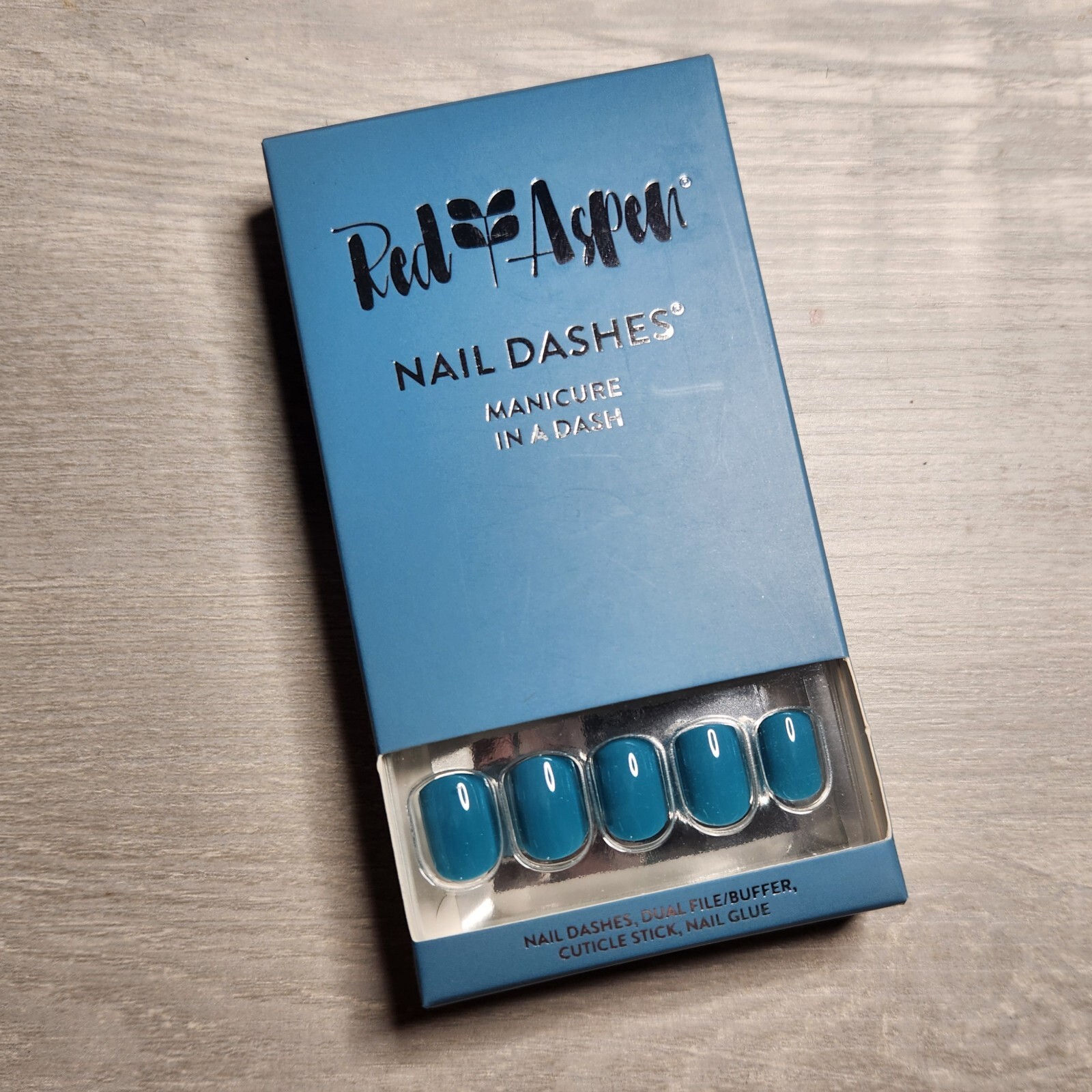 Press On Nails Blakely’s Blue Velvet Short Square Christmas Dashes Red Aspen