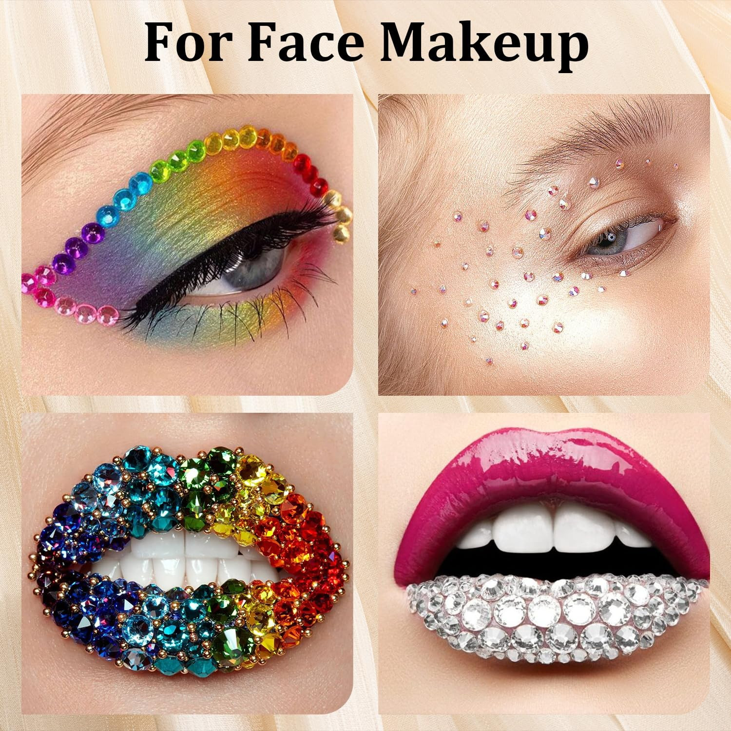 Colorful Face Gems for Makeup Set, Flatback Gorgeous Ab&Clear Gems, Mixed-Colore