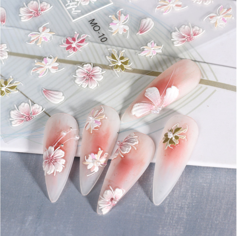 5D Camellia Gradient Pink Nails Stickers Embossed Pentapetal Flowers Fairy NS49